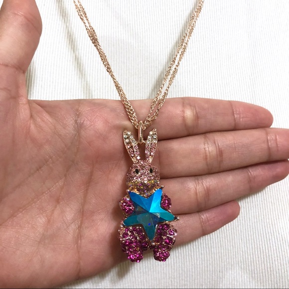 Betsey Johnson Pink Pave Bunny Pendant Necklace - Picture 2 of 2